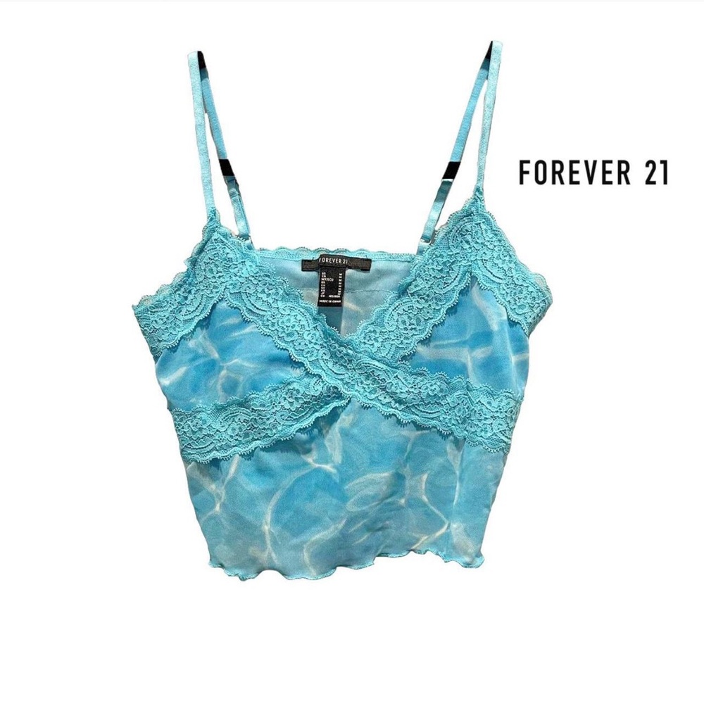 Forever 21 water print, lace detail cami crop top